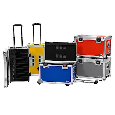 Several TabCases in different colours stand next to each other.