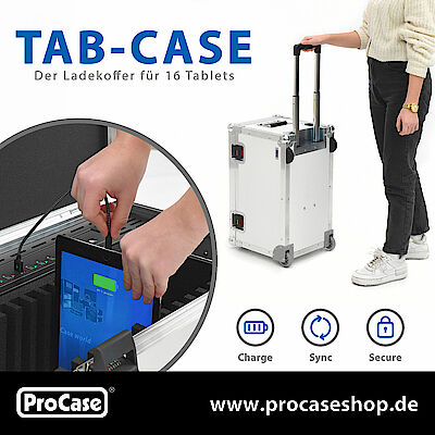 [Translate to English:] ProCase iPad und Tablet Ladekoffer mit Lade-, Synchronisierungs und Sicherheitsfunktion.